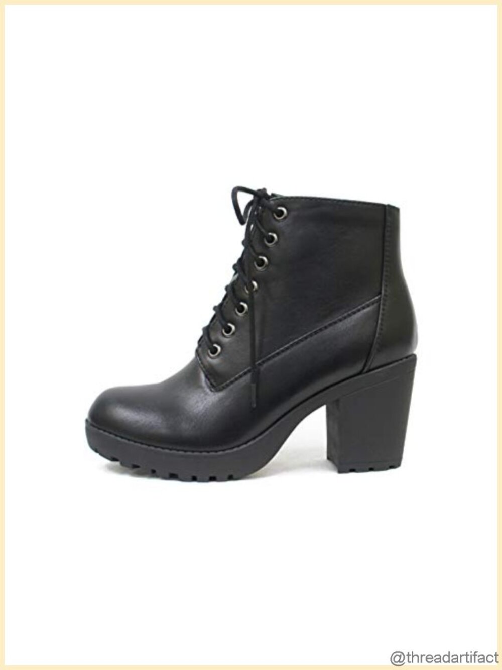 Lug Sole Combat Ankle Bootie Lace Up with Side Zipper Chunky Heel